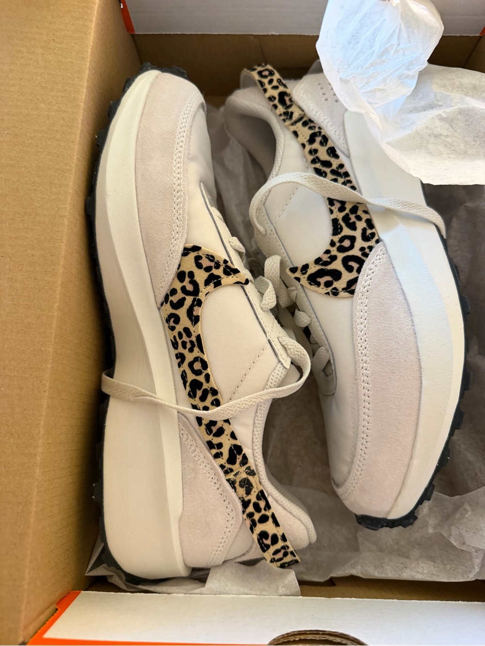 Nike Women's Cream and Leopard-Accent Lace-Up Sneakers
